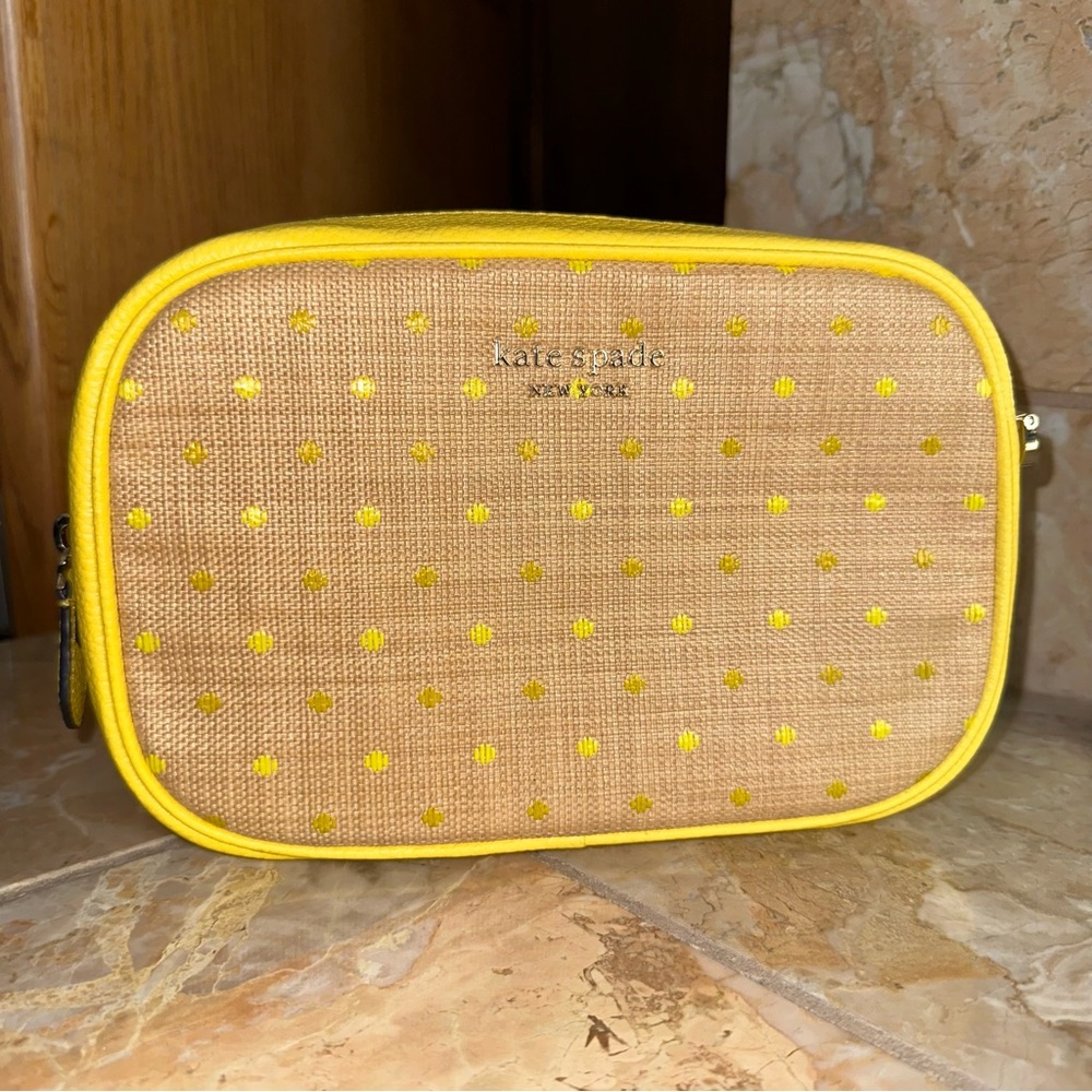 Kate Spade Astrid Raffia Dot Medium Crossbody Yellow